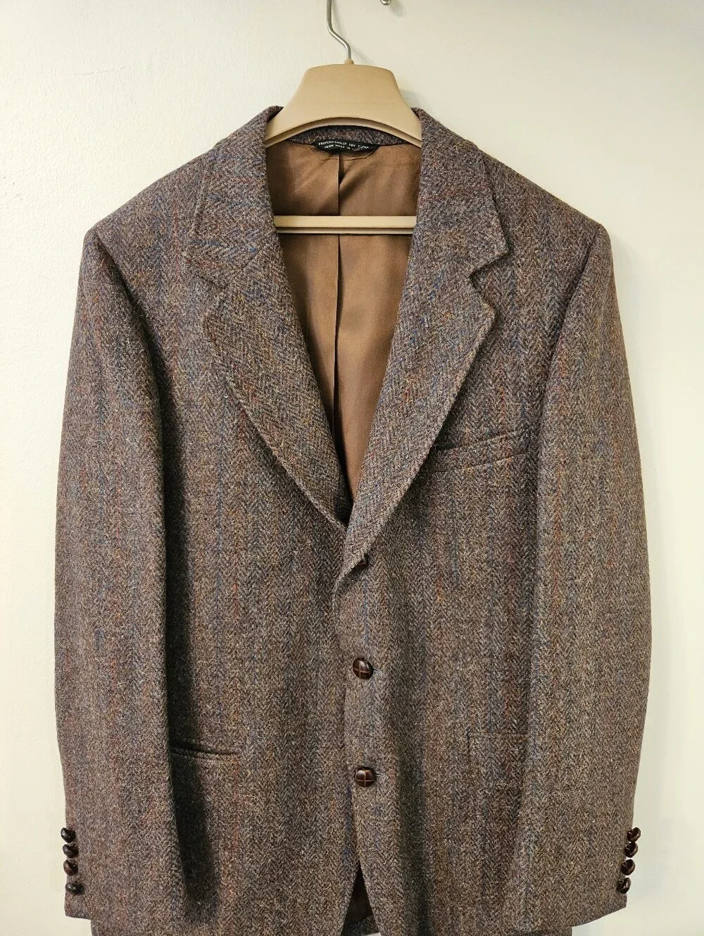 Vtg Yankee Peddler Seattle Harris Tweed Scottish Wool Brown Blazer 40
